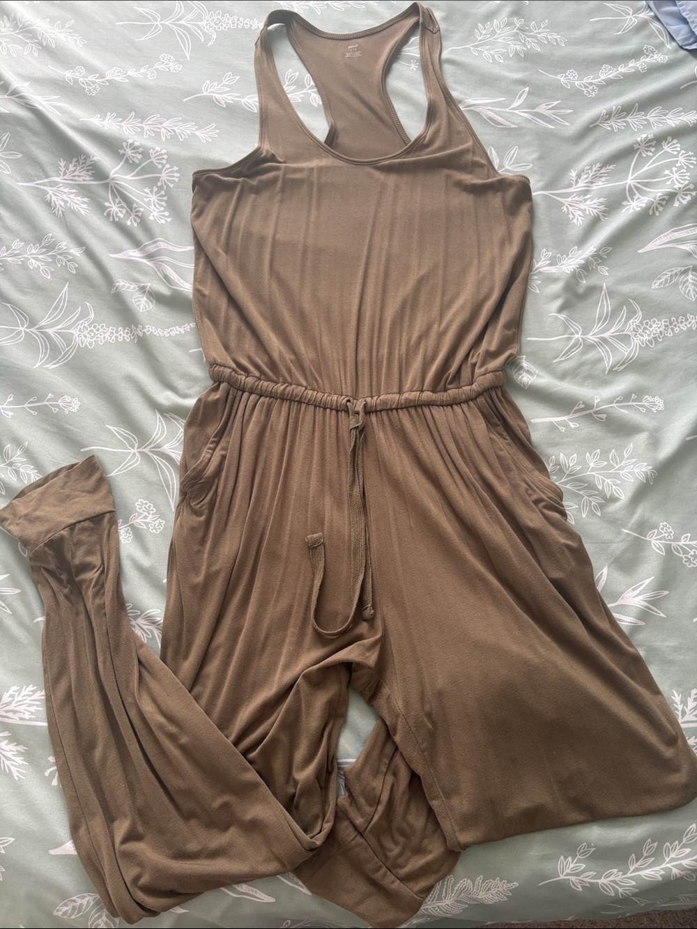 aerie Camel Brown Racerback Jumpsuit with Drawstring Waist